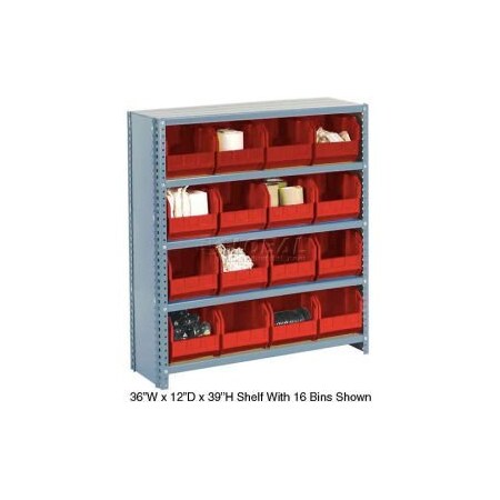 Steel Closed Shelving With 16 Red Plastic Stacking Bins 5 Shelves - 36x18x39